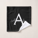 Black Silver Modern Script Girly Monogram Name Wash Cloth<br><div class="desc">Black and Silver Simple Script Monogram Name Spiral Notebook Planner. This makes the perfect sweet 16 birthday,  wedding,  bridal shower,  anniversary,  baby shower or bachelorette party gift for someone that loves glam luxury and chic styles.</div>