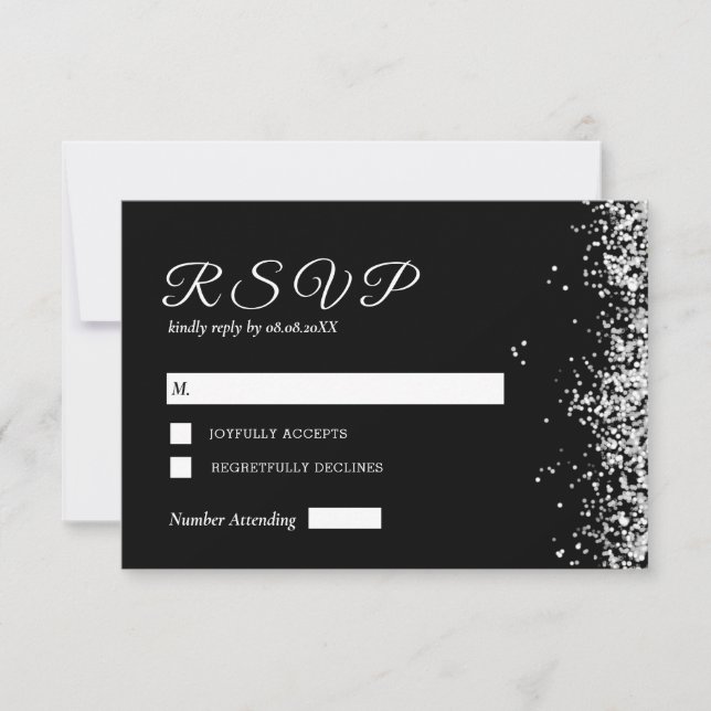 Black Silver Modern Wedding Response Card (Front)