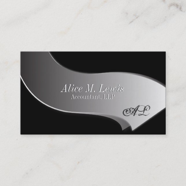 Black Silver Monogram Accountant Business Card (Front)