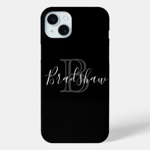 Black Silver Monogram Custom Name iPhone 15 Mini Case