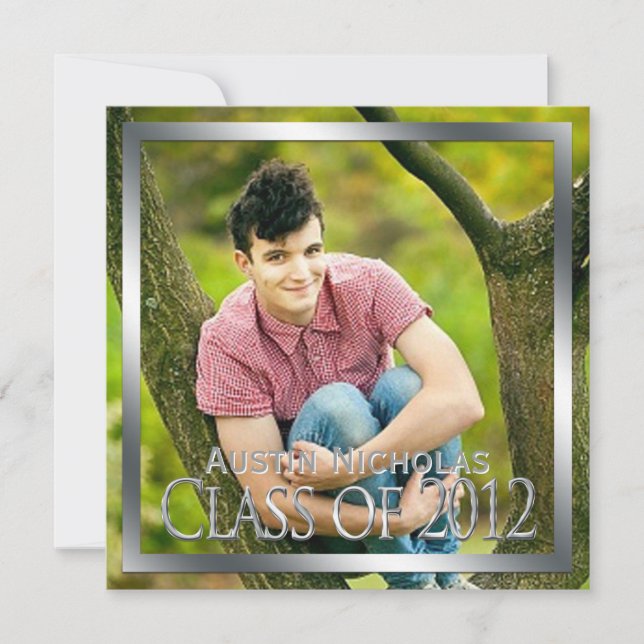 Black Silver Monogram Full Page Photo Graduation Invitation (Front)