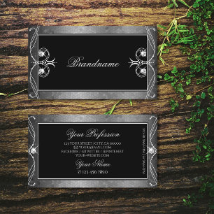 Black Silver Mosaic Ornate Sparkle Jewels Ornament Business Card