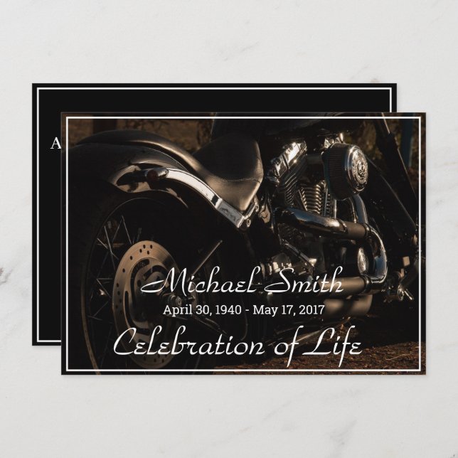 Black & Silver Motorcycle Celebration of Life Invitation (Front/Back)