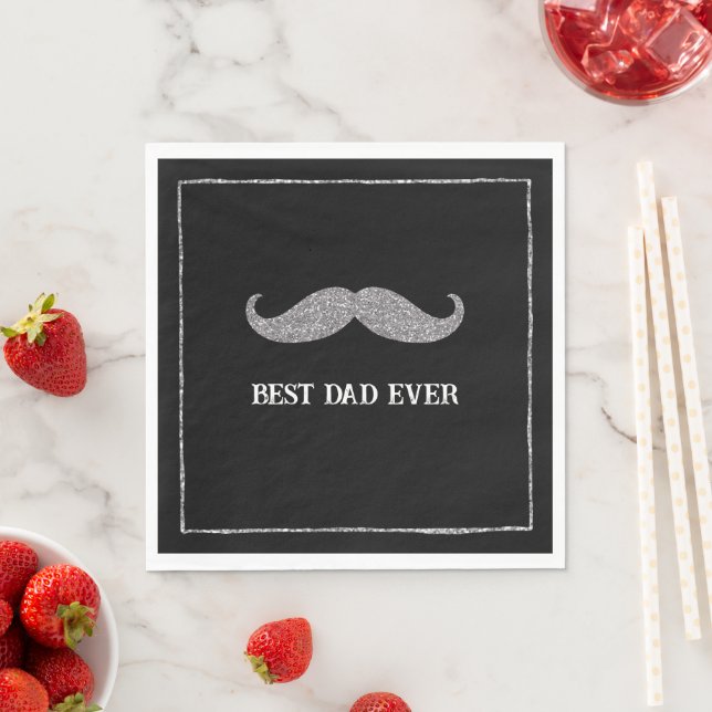 Black Silver Moustache Best Dad Ever Napkin (Insitu)