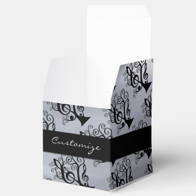 Black & Silver Music Treble Clef Tree Cube Box (Opened)
