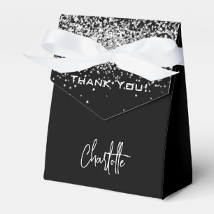 Black silver name thank you favour box