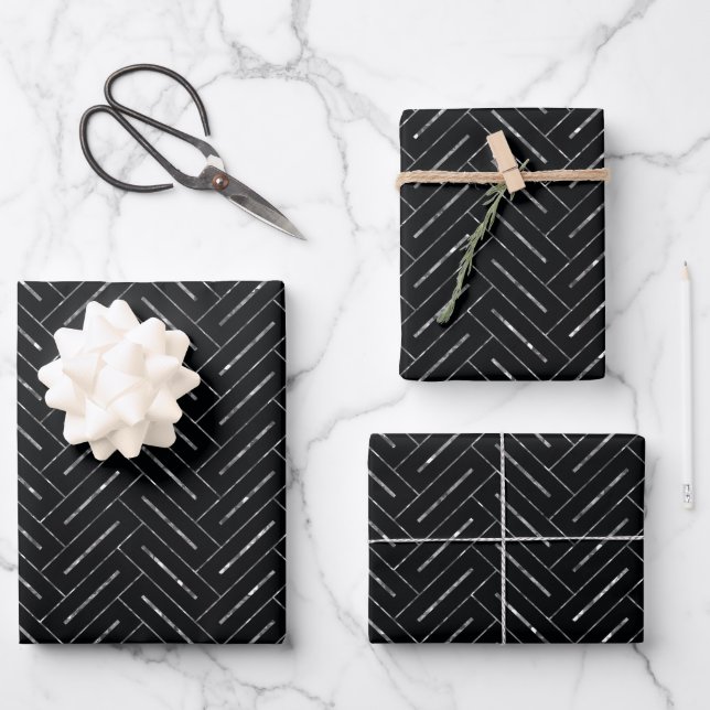 Black Silver Pattern Wrapping Paper Sheets (Front)