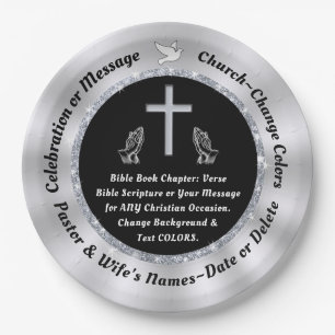 Black, Silver Personalized, Christian Paper Plates