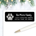 Black Silver Pet Lover Paw Print Return Address<br><div class="desc">Holiday address labels feature a silver grey faux foil pet paw print with modern white return address and black background. The background colour can be customised to coordinate with your mailing.</div>