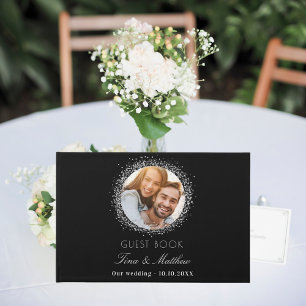 Black silver photo elegant wedding guest book