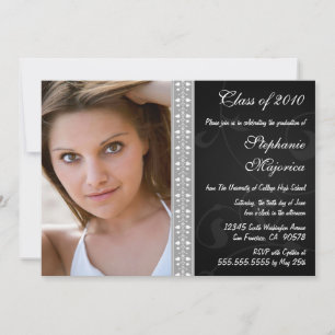 Black silver photo graduation party announcement