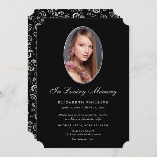 Black Silver Photo Memorial In Loving Memory Invitation
