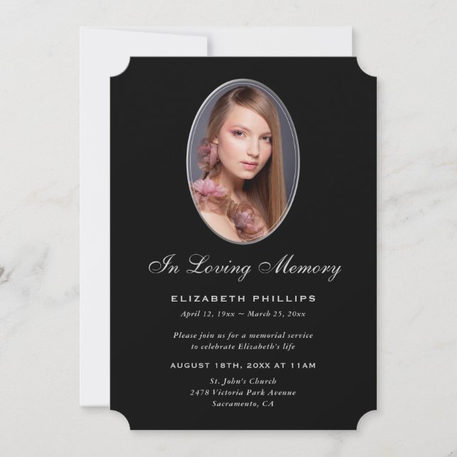 Black Silver Photo Memorial In Loving Memory Invitation (Front)