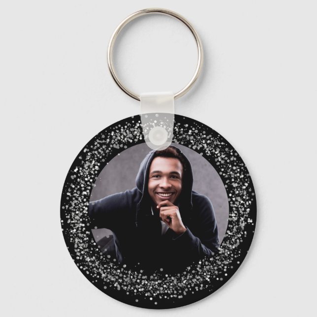 Black silver photo sparkles boyfriend key ring (Front)