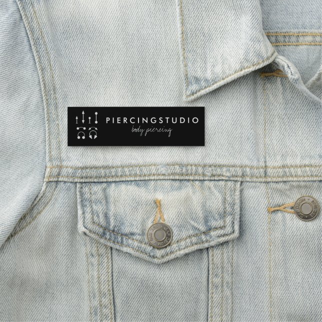 Black Silver Piercing Tattoo Studio Name Tag (In Situ)