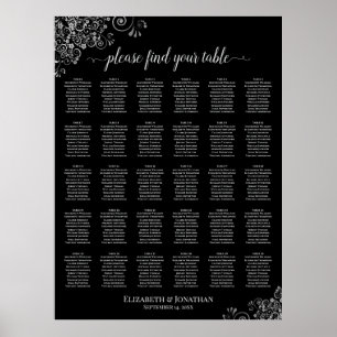 Black & Silver Posh 30 Table Wedding Seating Chart