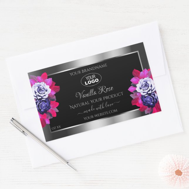 Black Silver Product Labels Blue Pink Roses Logo (Envelope)