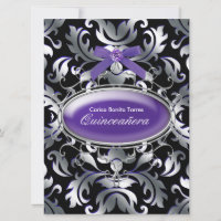 Black Silver Purple Damask Purple Quinceanera