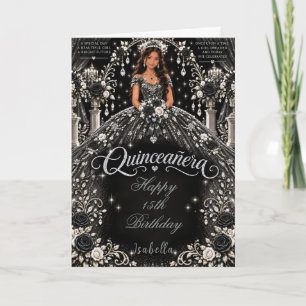 Black Silver Quinceañera Celebration Card