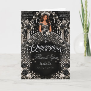 Black Silver Quinceañera Celebration Thank You Card