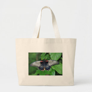 Black Silver Red Butterfly Large Tote Bag