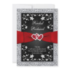 Black Silver Red Hearts, Floral Wedding Invitation