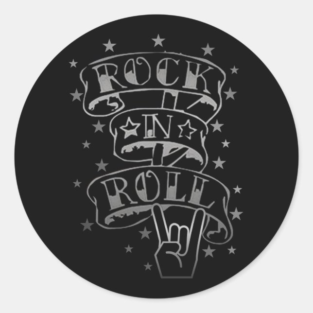 Black & Silver Rock & Roll Logo Classic Round Sticker (Front)