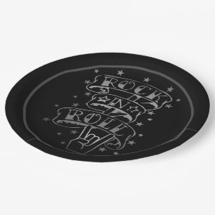 Black & Silver Rock & Roll Logo Paper Plate