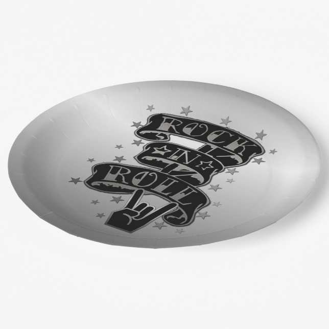 Black & Silver Rock & Roll Logo Paper Plates 2 (Angled)