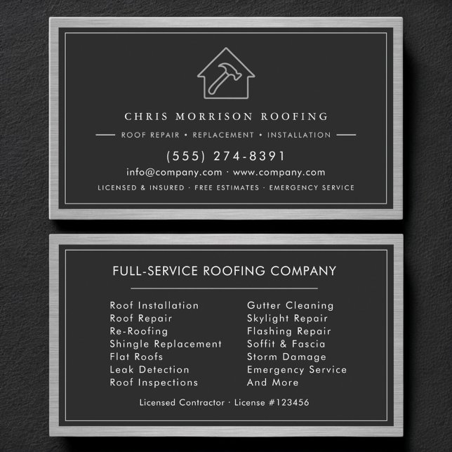 Black Silver Roofing Roofer Construction Services Business Card (Creator Uploaded)