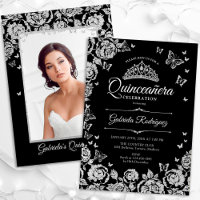 Black Silver Roses Butterflies Quinceanera Photo