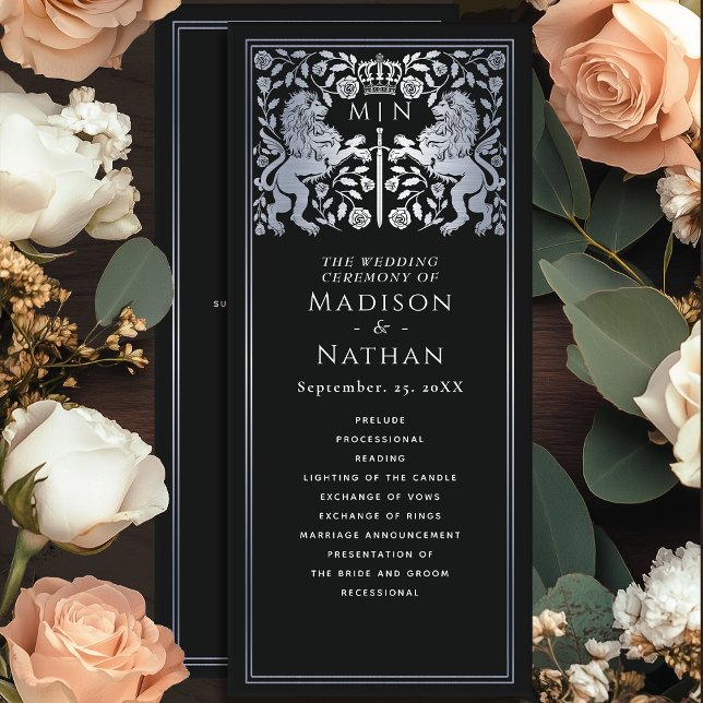Black & Silver Royal Lion Mediaeval Sword Wedding Programme (Creator Uploaded)