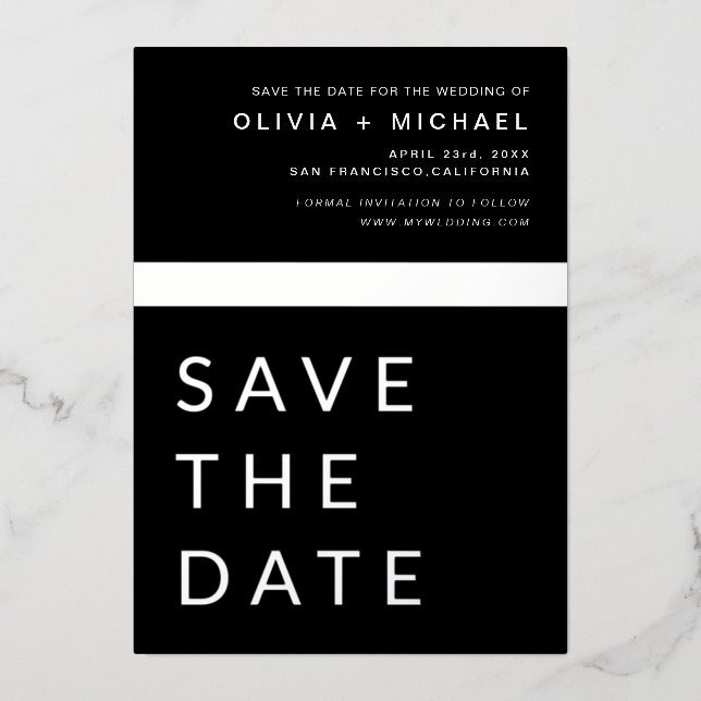 Black Silver Save the Date Elegant Modern (Front)