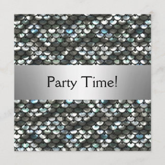 Black Silver Sequins Birthday Party Invitation