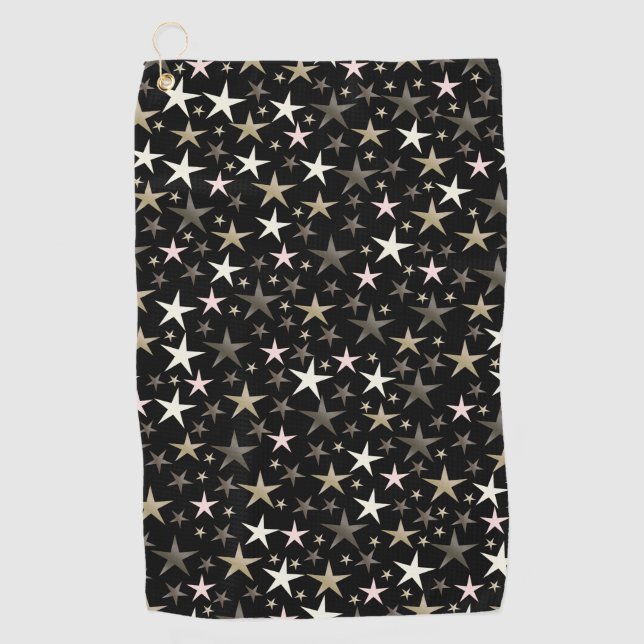 black, silver,shiny, bright, star, colour,  golf towel (Front)
