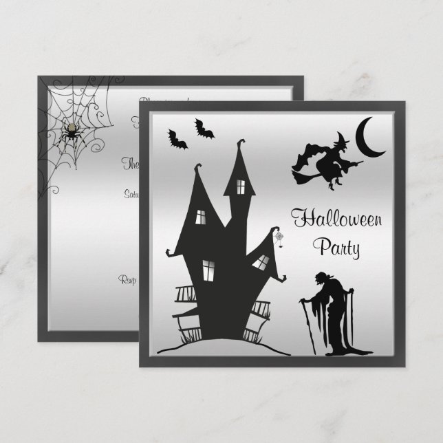 Black & Silver Silhouette Halloween Party Invitation (Front/Back)