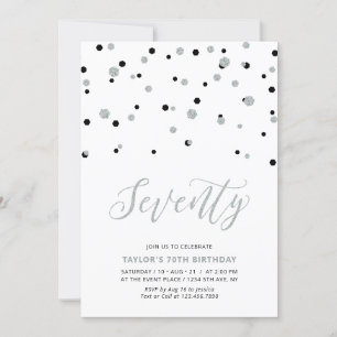 Black & Silver Simple Seventy 70th Birthday Party Invitation
