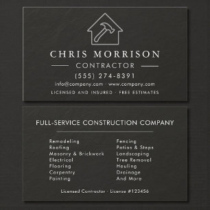 Black Silver Slate Stone Building Construction  Business Card