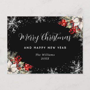 Black Silver Snowflakes Christmas Holiday Postcard