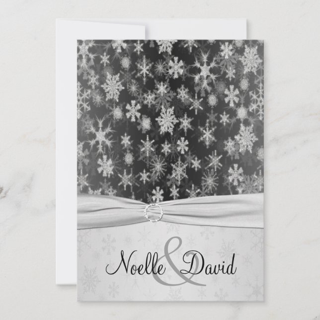 Black, Silver Snowflakes Wedding Invite (Front)