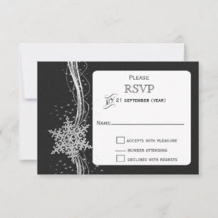 black Silver Snowflakes Winter wedding RSVP