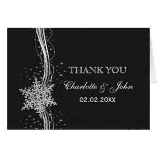 black Silver Snowflakes Winter wedding Thank You