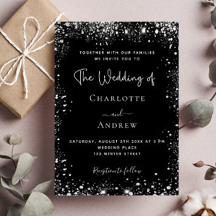Black silver sparkle elegant luxury wedding invitation