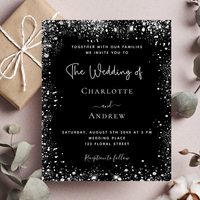 Black silver sparkle wedding invitation budget flyer (Creator Uploaded)