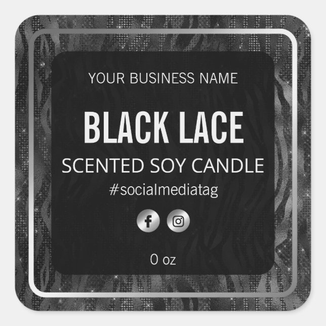 Black Silver Sparkle Zebra Print Product Labels (Front)