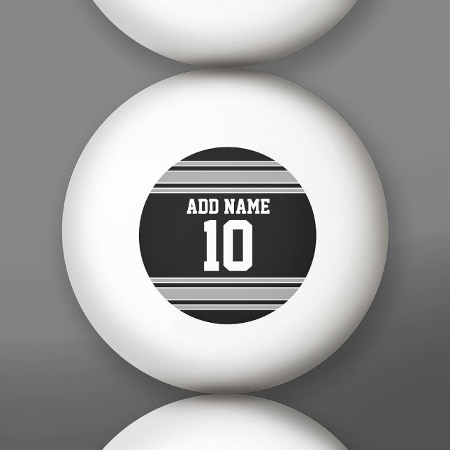 Black Silver Sports Jersey with Your Name & Number Ping Pong Ball (Custom Ping Pong Balls)