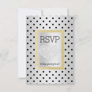 Black Silver SPOT Gold Heart RSVP simple elegant Card