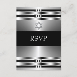Black Silver Star of David Bar Mitzvah RSVP Card