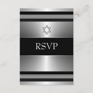Black Silver Star of David Bar Mitzvah RSVP Card