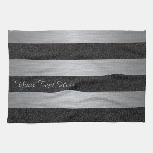 Black & Silver Striped Custom Towel (Horizontal)